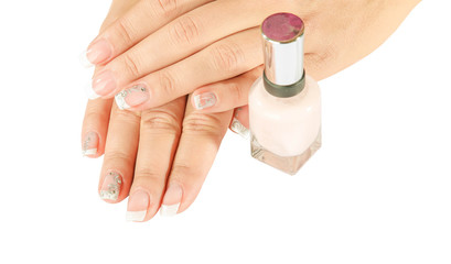 Beautiful woman's nails with beautiful french manicure isolated