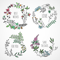 Lovely hand drawn floral wreaths