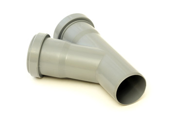 New grey drain pipe, isolated on a white background