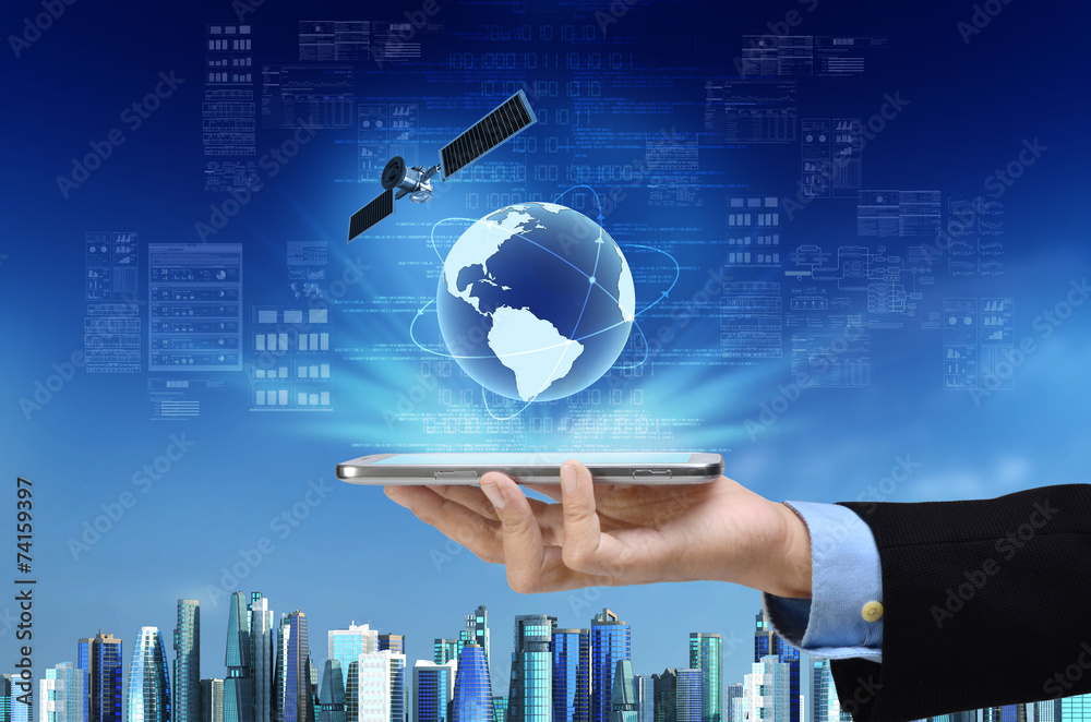 Canvas Prints internet smart phone with city background
