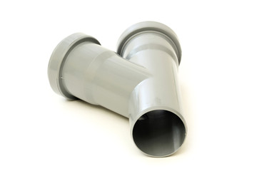 New grey drain pipe, isolated on white background