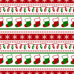 Christmas pattern with socks and garlands. Vector seamless backg