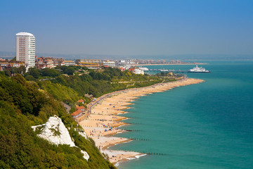 Fototapeta premium Eastbourne from the cliffs of Beachy Head, East Sussex, UK.