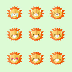 Vector minimalistic flat lion emotions icon set