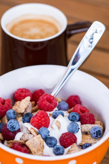 healthy breakfast -muesli and coffee