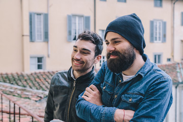 Two young men on the terrace