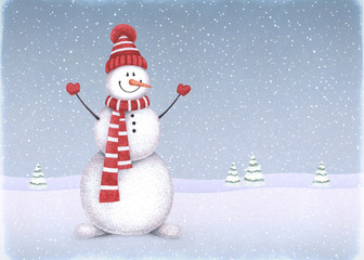 Watercolor illustration of snowman
