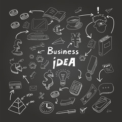 Business doodles, chalk on blackboard.   illustration