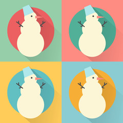 Happy New Year icon set of flat design: snowman pattern