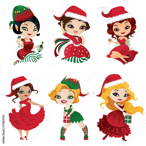 &quot;Set of elves and santa girls&quot; Stock image and royalty-free vector
