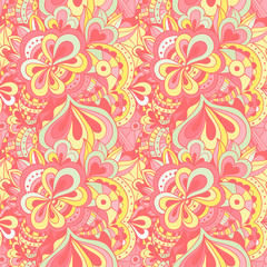 Vector doodle hand drawn seamless floral pattern