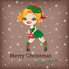 Fototapeta na wymiar Christmas card with cute elf