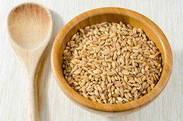 spelt with spoon, close up