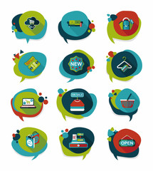 shopping speech bubble flat design background set, eps10