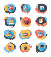 shopping speech bubble flat design background set, eps10