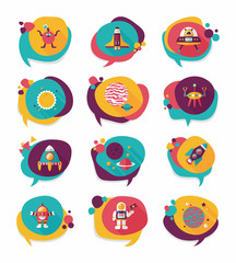 Space speech bubble flat design background set, eps10