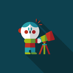 Space boy and telescope flat icon with long shadow,eps10