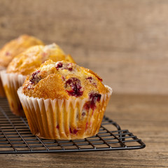 Freshly baked Cherry muffins. Selective focus.