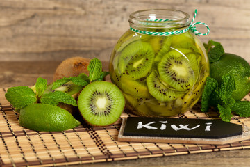 Kiwi jam with lime. Selective focus.