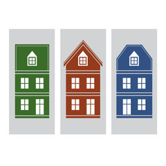 set of silhouette houses flat design vector illustration