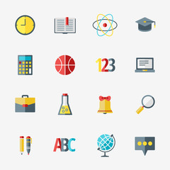 School and education icons set in flat design style