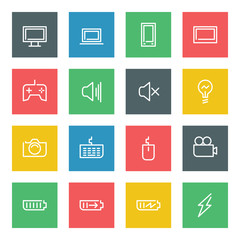 White thin line icons set for web and mobile on color background