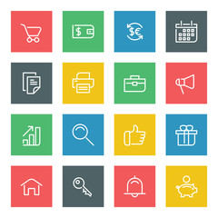 White thin line icons set for web and mobile on color background