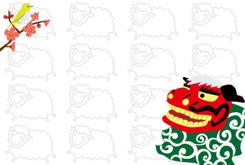 Obraz premium 獅子舞と羊の背景素材