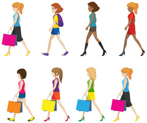 Faceless ladies walking