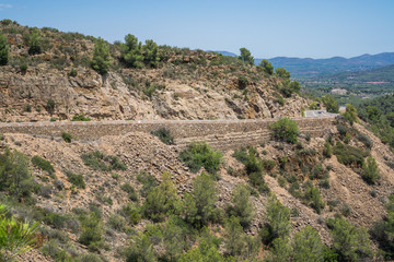 Side view of ascending mountain road with curves