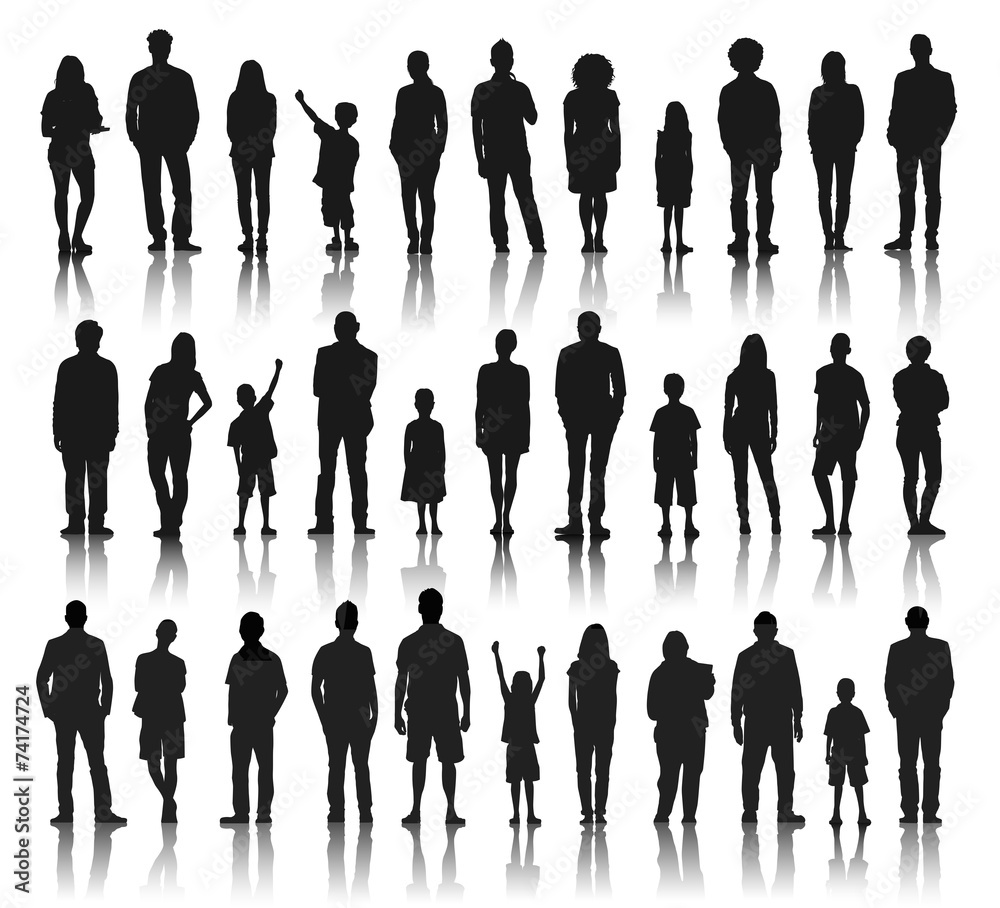 Canvas Prints Silhouettes Group of Diversity People in a Row Concept - Canvas Prints