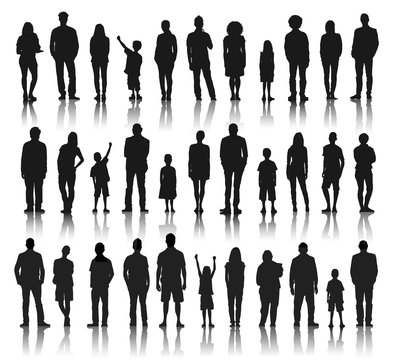 Silhouettes Group of Diversity People in a Row Concept