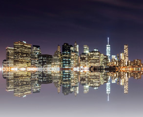 Panorama of downtown New York City, including Brooklyn Bridge, f