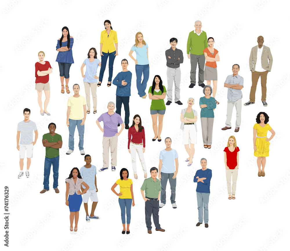 Wall mural Multi-Ethnic Group of People Standing Isolated on White - Wall murals