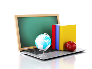 Laptop with chalkboard. online education concept. 3d illustratio