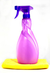 Spray bottle and yellow cloth