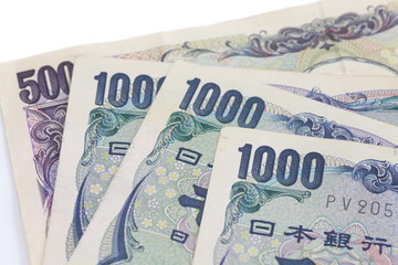 close up of japanese currency yen bank notes