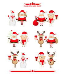Set of Christmas characters, Santa Claus, reindeer, snowman - 74179181