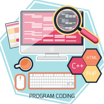 Flat design concept of program coding