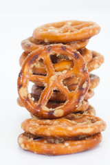 baked bread pretzel snack on white background