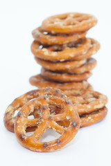 baked bread pretzel snack on white background