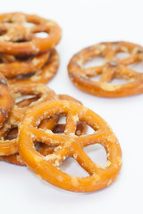 Baked bread pretzel snack on white background
