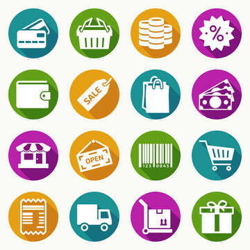 Set of shopping icons in flat style