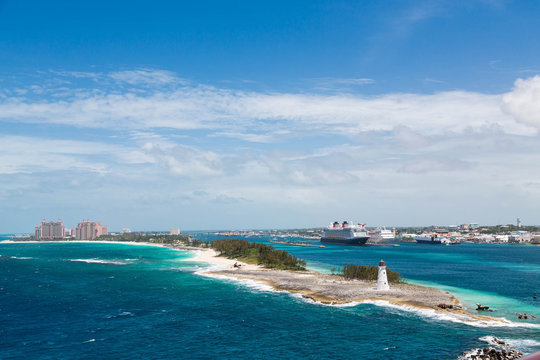 Bahamas Lighthouse with Nassau and Resort in Background