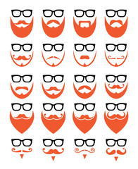 Ginger beard and glasses, hipster icons set
