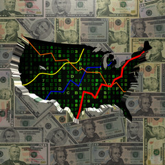USA map with hex code and graphs on dollars illustration