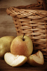 Pears near basket