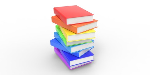 Row stack of colorful books on a plain background