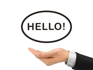hello word holding by realistic hand