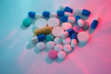 heap of colorful pills. medical background